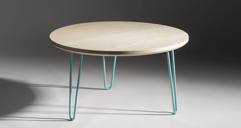 Round hairpin coffee table with mint green