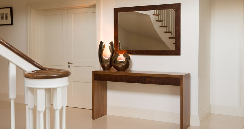 Walnut console table and mirror