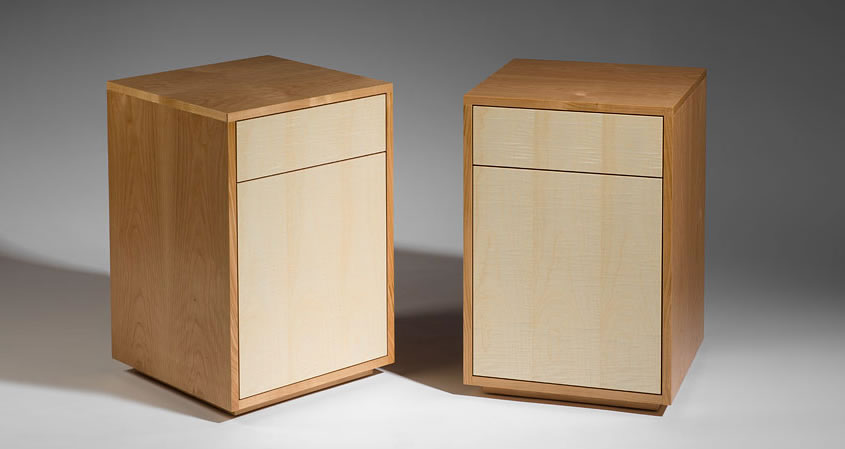 Modern nightstands in European Cherry and Rippled Sycamore